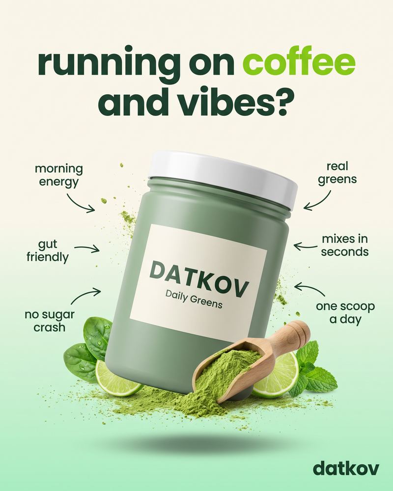 Daily Greens tub callout ad headed running on coffee and vibes